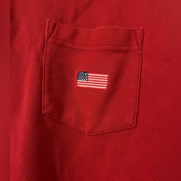 Men’s Orvis Large Red Short Sleeve Polo Shirt American Flag Embroidered- (S107) - Picture 3 of 11